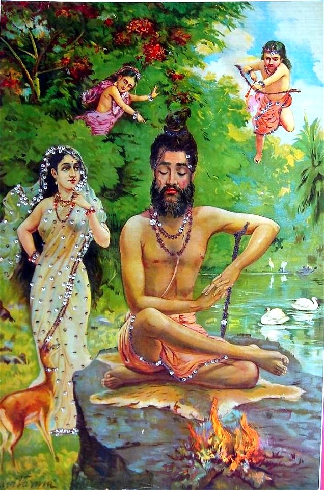 Vishvamitra tapobhang, a version with added sequins, from the Ravi Varma studio