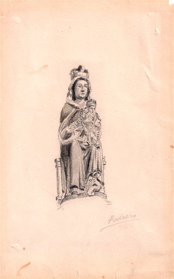 Virgen de Olaz, pencil, 1891, by Mariano Pedrero