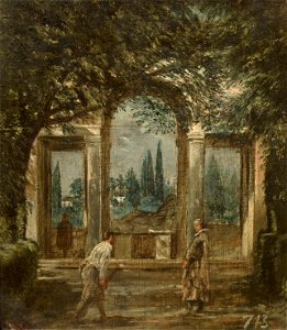 Vista del jardín de la Villa Medici de Roma con la estatua de Ariadna, por Diego Velázquez