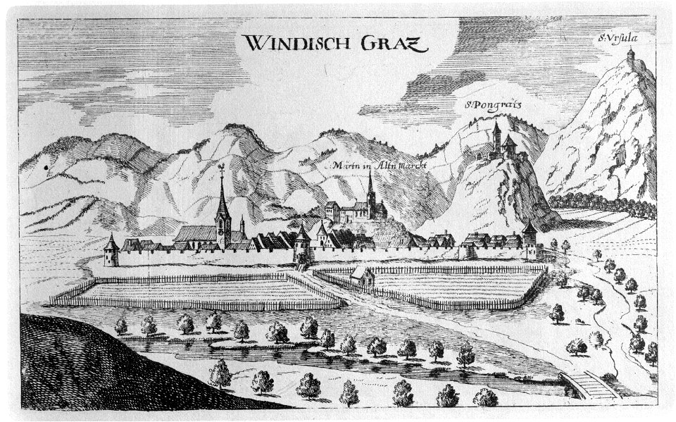 Vischer - Topographia Ducatus Stiriae - 484 Windisch Graz - Slovenj Gradec
