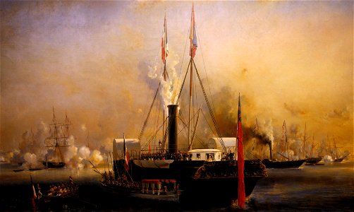 Visite de la reine Victoria au Tréport, 2 septembre 1843 - Eugène Isabey. Free illustration for personal and commercial use.