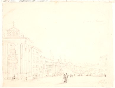 Vista de la carrera de San Jerónimo desde la iglesia del Hospital de los italianos en Madrid