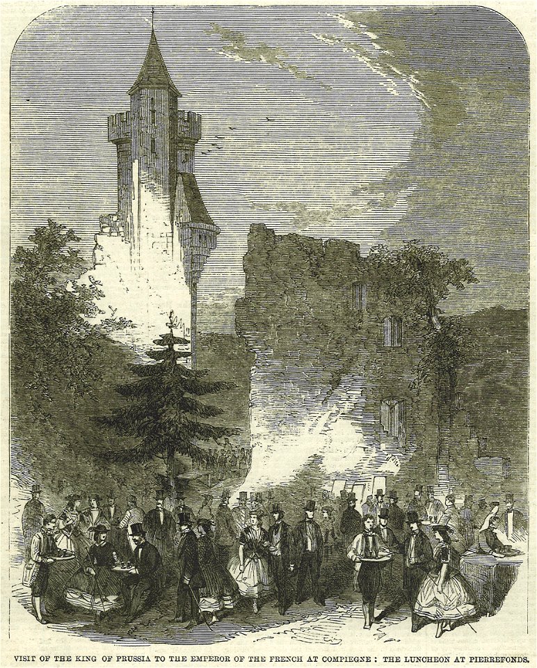 Visit of the King of Prussia to the Emperor of the French at Compiegne, the Luncheon at Pierrefonds ILN 1861 10 19 Side 407 Supplement (cropped)