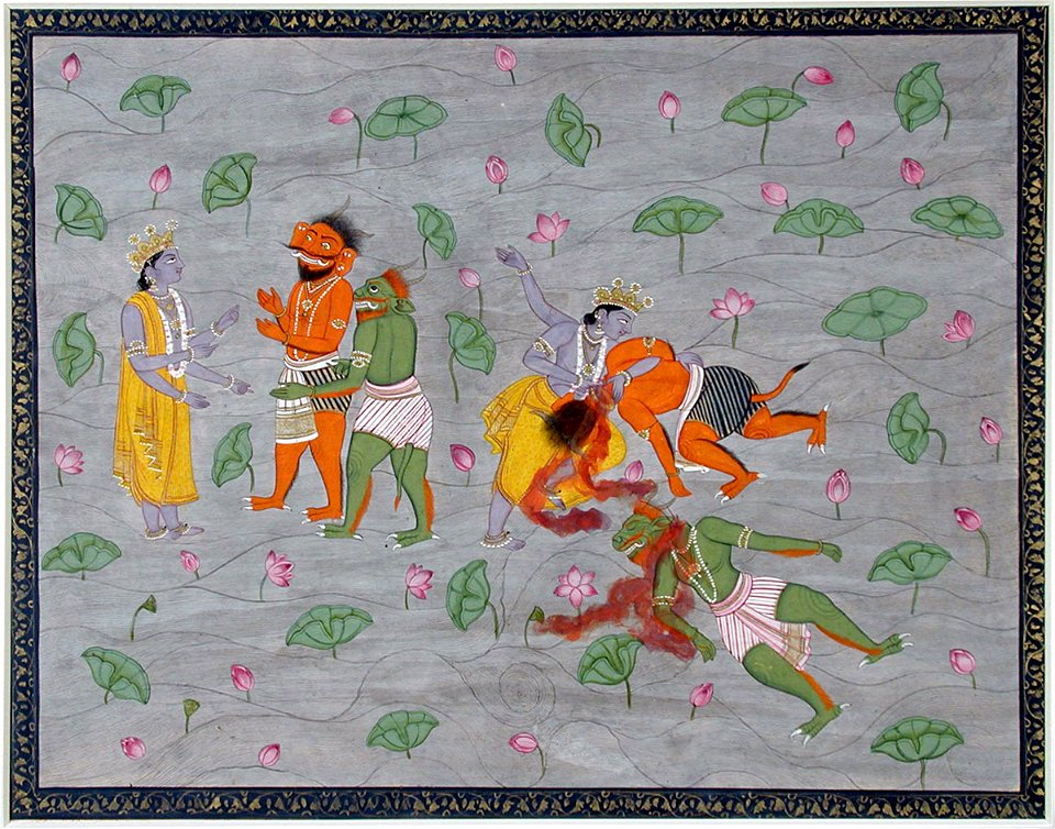 Vishnu kills two demons in a lotus pool (6124594387)