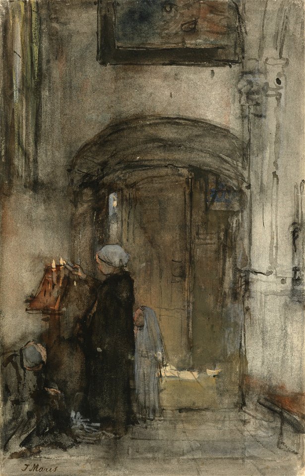 Vissersvrouw met haar dochtertje als 'bruidje' steekt een kerkkaars aan Rijksmuseum SK-A-3676