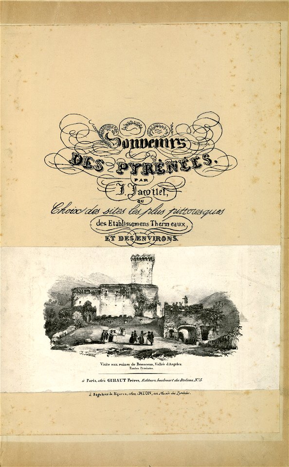 Visite aux ruines de Beaucens, Vallée d'Argelez (i.e Argelès), Hautes Pyrénées (vignette lithographiée) - Fonds Ancely - B315556101 A JACOTTET 1 003