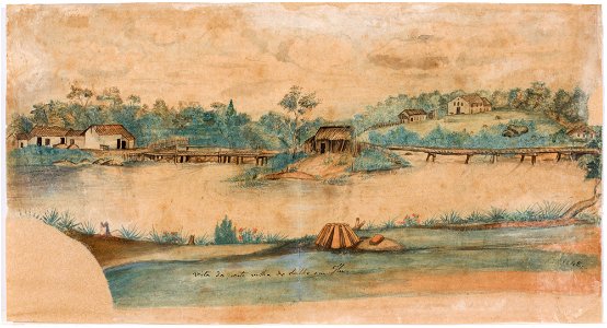 Vista da ponte velha do Salto em Itu, da Coleção Brasiliana Iconográfica