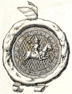 Vitaŭt Vialiki, Pahonia. Вітаўт Вялікі, Пагоня (K. Kielisiński, 1385, 1841). Free illustration for personal and commercial use.