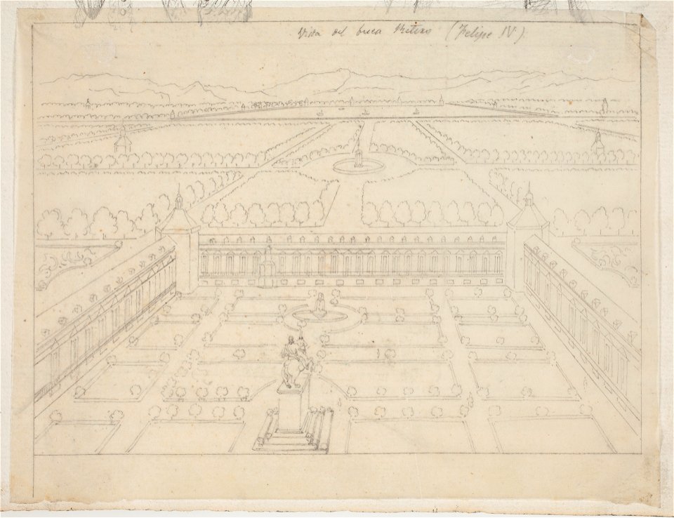Vista del palacio y jardines del Buen Retiro