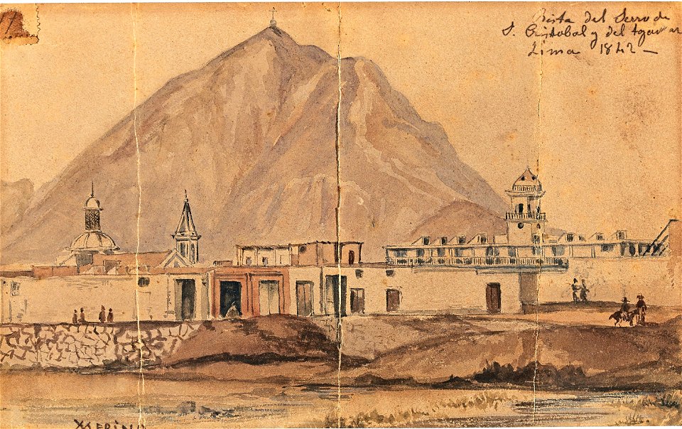Vista del cerro San Cristóbal y del tajamar