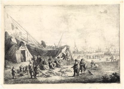 Vismarkt op het strand van Scheveningen, by Pieter Bout (1658-1719)