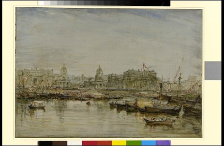 Visit of King William IV to Greenwich, 1835; 'King William the 4th and Queen Adelaide went in an open boat to breakfast with Sir Thos Hardy the Governor of Greenwich Hospital' RMG PY3254