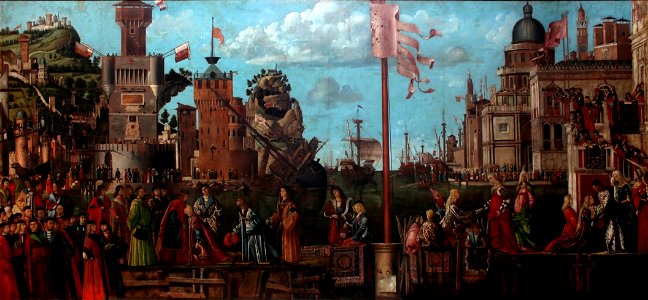 Vittore Carpaccio - Sant'Orsola polyptich - Incontro e partenza dei fidanzati