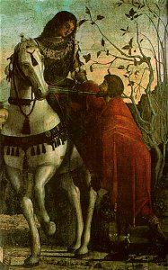 Vittore carpaccio, san martino e il povero, dal polittico di Zara, 1480-1490 ca
