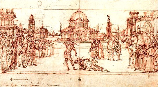 Vittore carpaccio, san giorgio e il drago, disegno uffizi. Free illustration for personal and commercial use.
