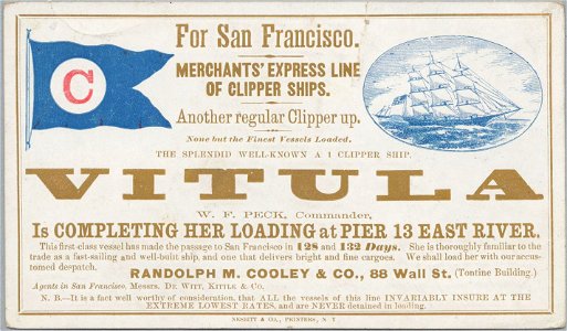 VITULA Clipper ship sailing card HN002821aA. Free illustration for personal and commercial use.