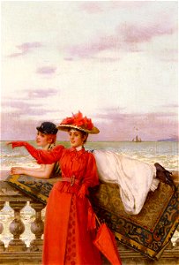 Vittorio Matteo Corcos - Looking Out To Sea. Free illustration for personal and commercial use.