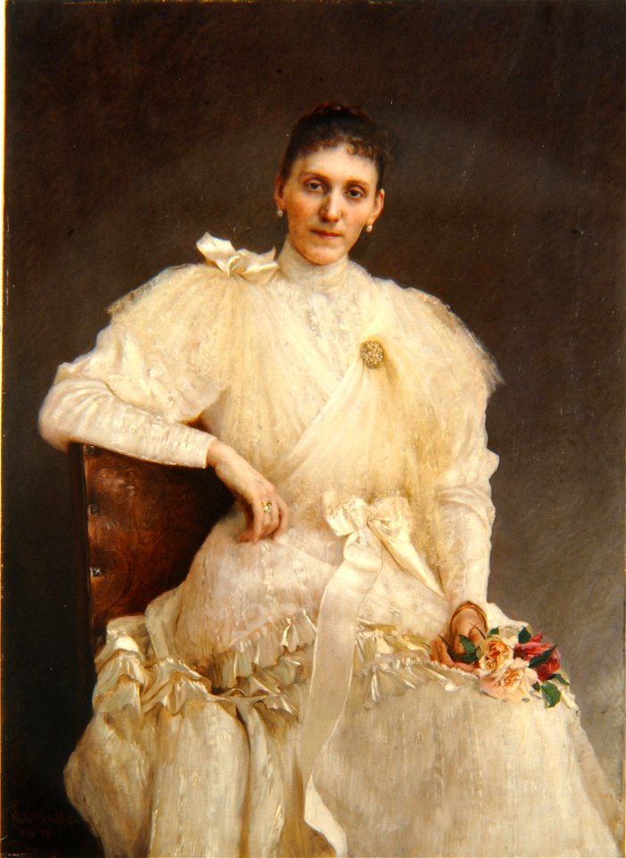 Vlaho Bukovac - Portret žene v beli obleki