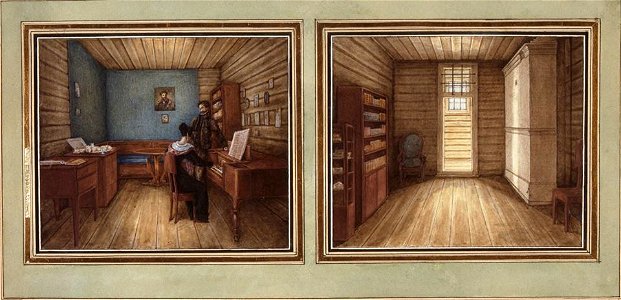Volkonsky's cell at Petrovskiy zavod by N.Bestuzhev (1830, GIM)