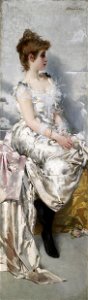 Vittorio Matteo Corcos - Ritratto di giovane donna in abito bianco con fiori