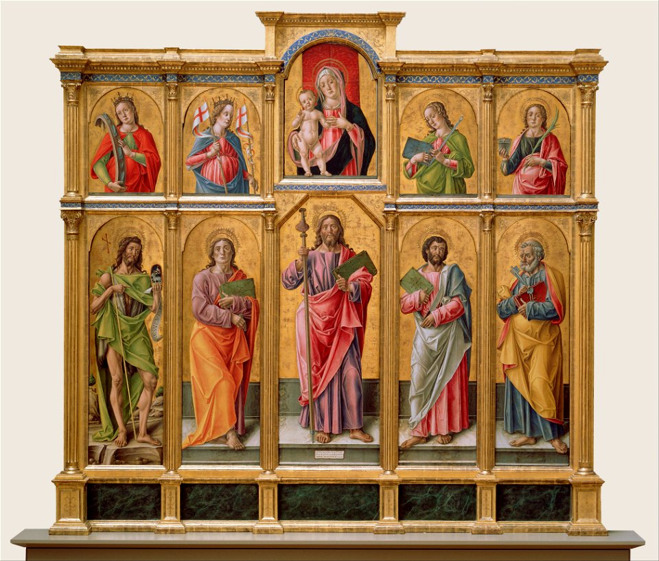 Bartolomeo Vivarini (Italian (Venetian) - Polyptych with Saint James Major, Madonna and Child, and Saints - Google Art Project