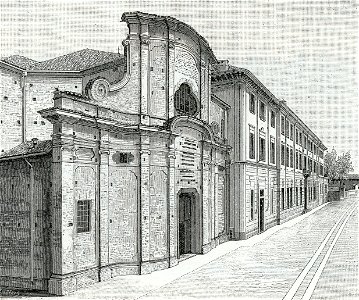 Voghera antica chiesa dei Gesuiti e collegio-convitto nazionale xilografia di Barberis