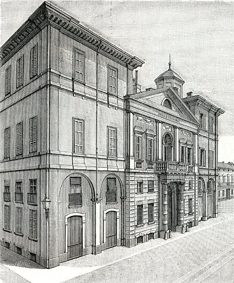 Voghera palazzo della cassa di risparmio xilografia di Barberis