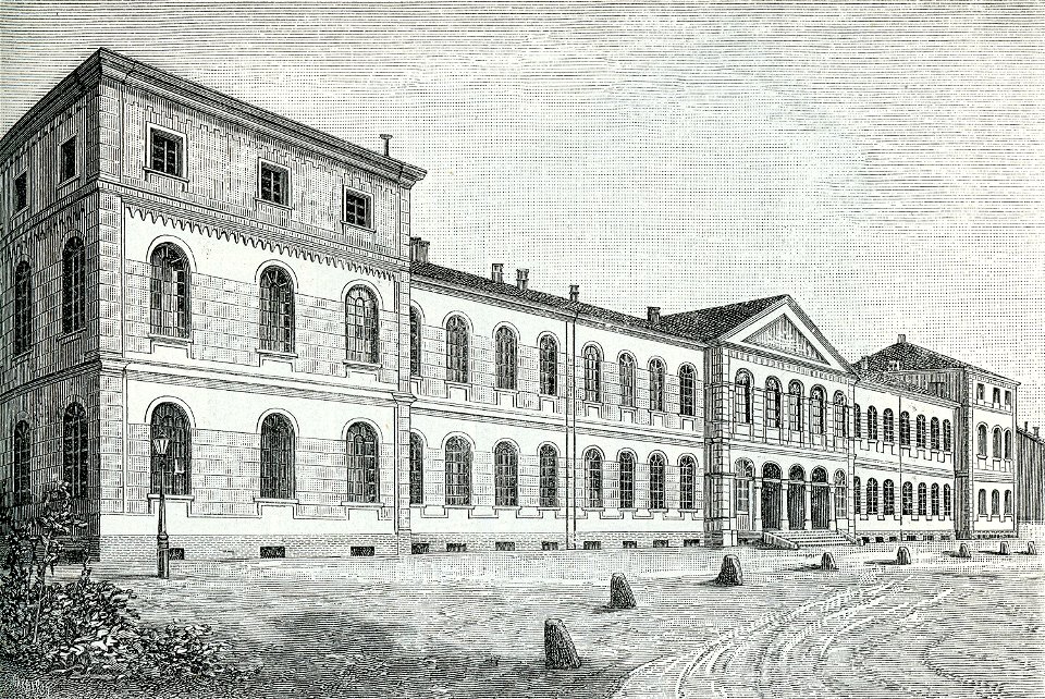 Voghera palazzo delle scuole comunali xilografia di Barberis