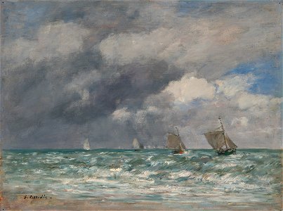 Voiliers devant Trouville by Eugene Louis Boudin. Free illustration for personal and commercial use.