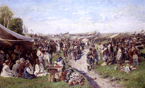 Vladimir Egorovich Makovsky - 'Fair (Little Russia)', 1885. Free illustration for personal and commercial use.