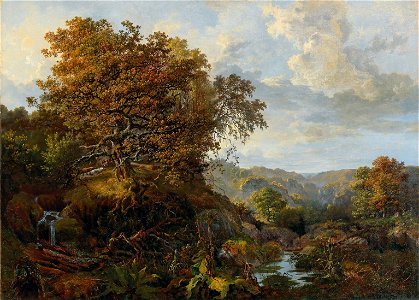 Vladimir Osipovich Sherwood (attr.) - A landscape with a waterfall and hounds