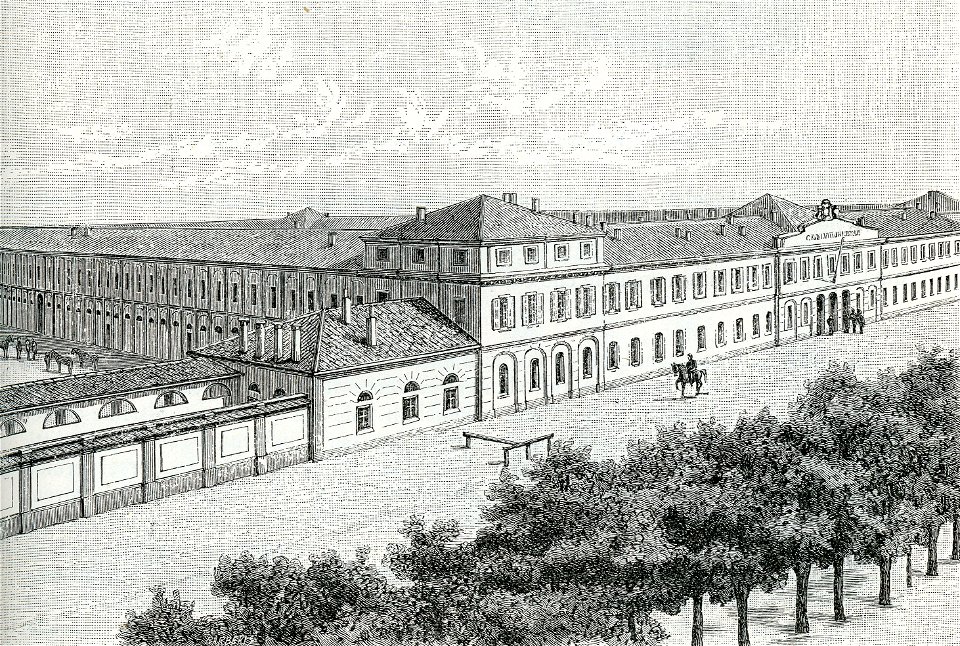 Voghera caserma di cavalleria Vittorio Emanuele xilografia di Barberis