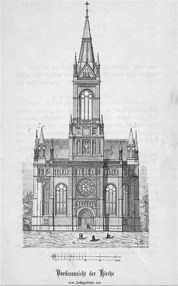 Vorderansicht der Johanneskirche vom Justizgebäude aus (1875)