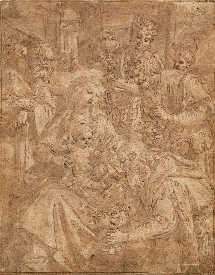 Adoration of the Magi by Maarten de Vos, drawing