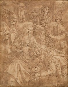 Adoration of the Magi by Maarten de Vos, drawing