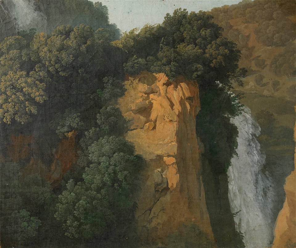 Begroeide rotsen met een waterval in Italië, misschien bij Tivoli Rijksmuseum SK-C-1524