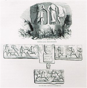 Votive altar, Halicarnassus Bas-reliefs, castle of Bodrum - Allan John H - 1843. Free illustration for personal and commercial use.