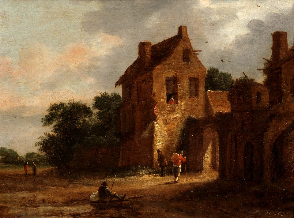 Roelof Jansz. van Vries - Figures by the gateway to a fortified village