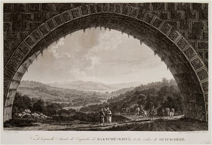 Vue de la grande arcade de l'aquéduc de Baktché-Kieuï et du vallon de Buyuk-Déré - Melling Antoine Ignace - 1819