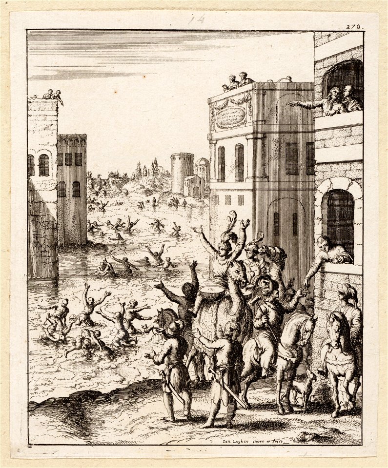Vreugdebetoon van het volk in Caïro bij het doorsteken van de Nijldijk, objectnr A 19616