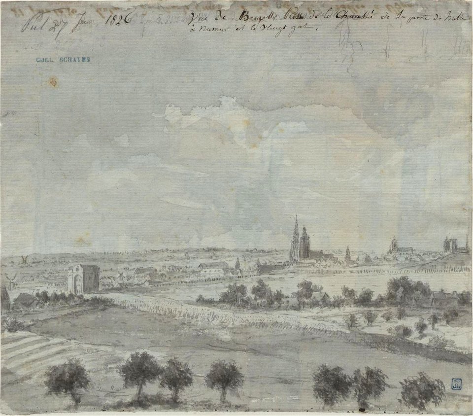 Vue de Bruxelles Prise de la Chaussée de la porte de halle à Namur et le Vlugt gat (Vleurgat), 1826