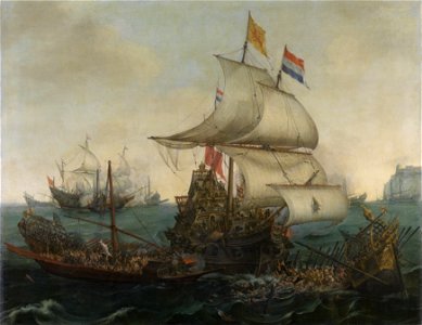 Vroom Hendrick Cornelisz Dutch Ships Ramming Spanish Galleys off the Flemish Coast in October 1602. Free illustration for personal and commercial use.
