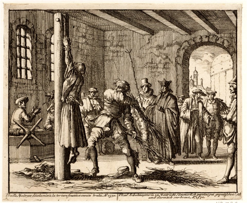 Vrouw Ursel te Maastricht in de gevangenis gegeseld, anno 1570, objectnr A 41938