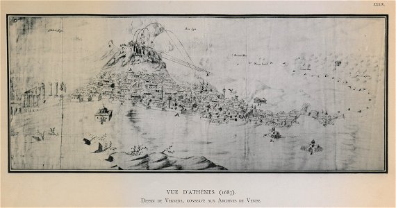 Vue d'Athènes Dessin de Verneda, conservé aux Archives de Venice - Omont Henri Auguste - 1898