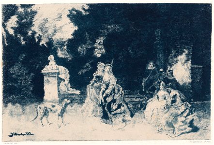 Vrouwen met jonge meisjes in een tuin, objectnr A 15588