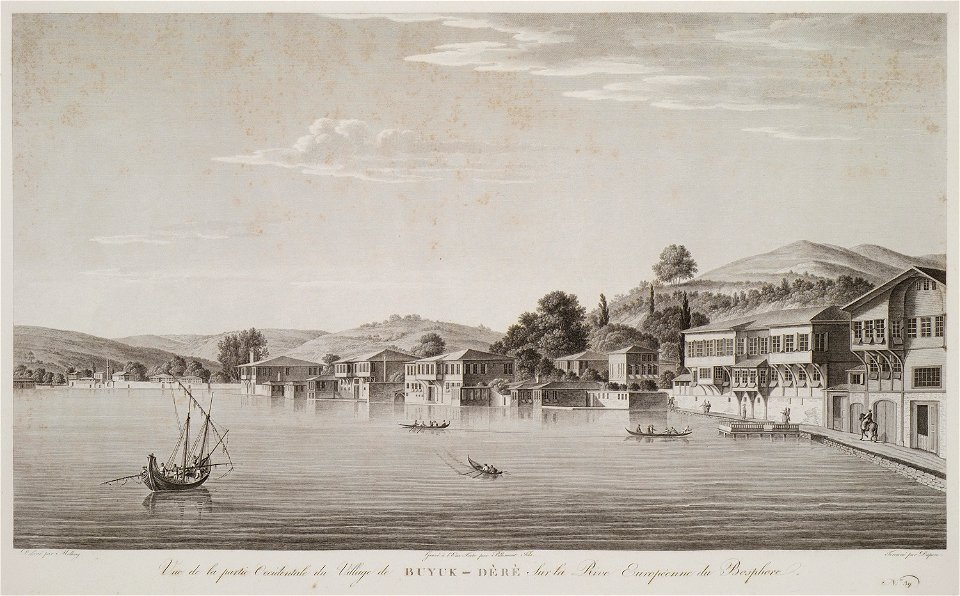 Vue de la partie occidentale du village de Buyuk-Déré sur la rive européenne du Bosphore - Melling Antoine Ignace - 1819