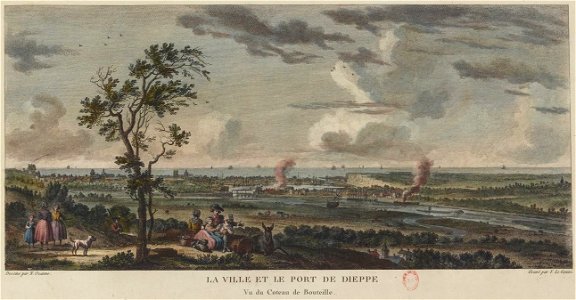 Vue du port et de la ville de Dieppe depuis le coteau de Bouteille en 1776