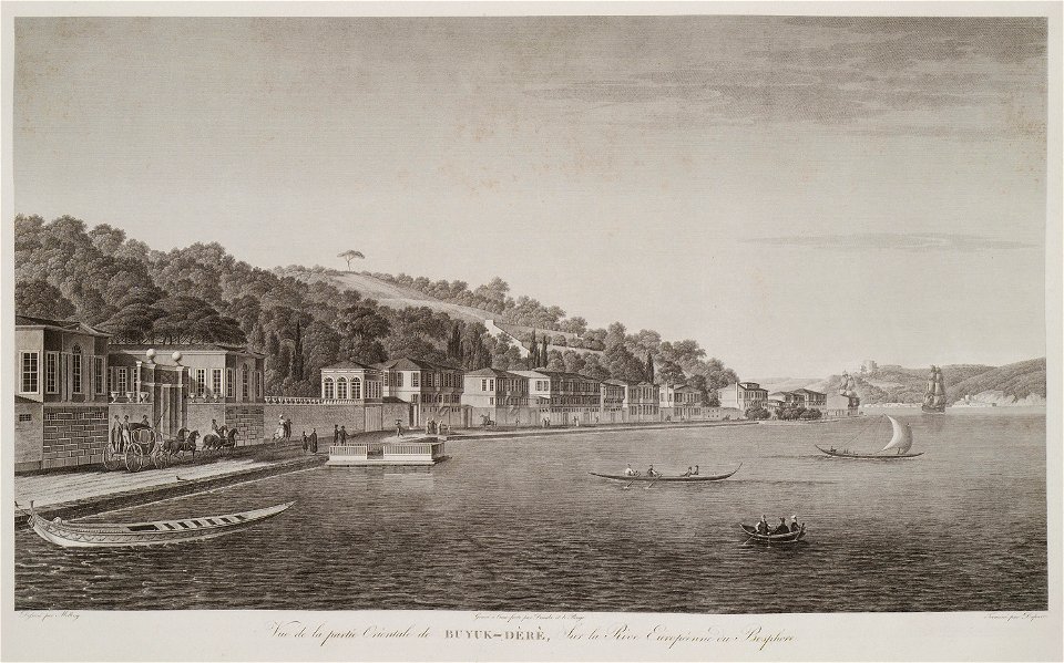 Vue de la partie orientale de Buyuk-Déré sur la rive européenne du Bosphore - Melling Antoine Ignace - 1819