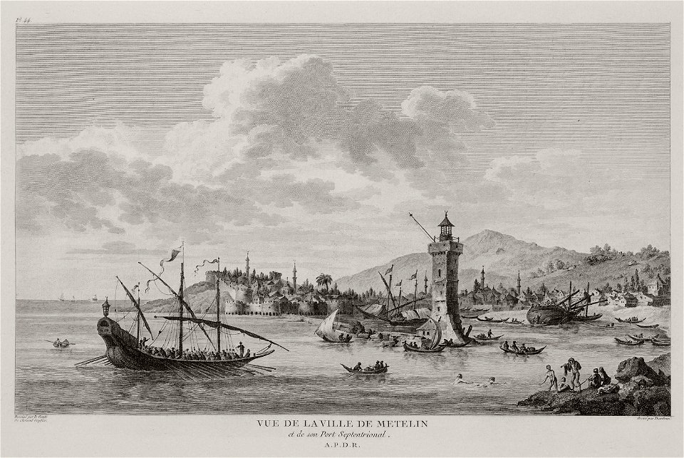 Vue de la ville de Metelin et de son Port Septentrional - Choiseul-gouffier Gabriel Florent Auguste De - 1782