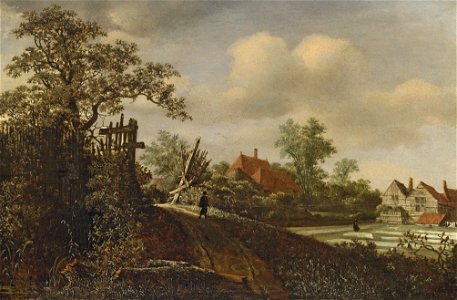 Roelof Jansz. van Vries - A landscape with a figure on a path and a bleaching field beyond